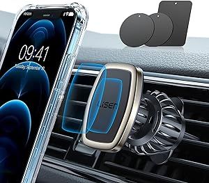 LISEN Phone Holder Car, [Upgraded Clip] Ultra Magnetic Phone Mount [6 Strong Magnets] Cell Phone Holder Car Magnetic [Case Friendly] Phone Car Holder Mount for 4-6.7 inch Smartphones (Glod)