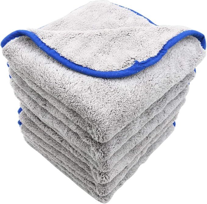 800gsm Ultra Thick Plush Microfiber Car Cleaning Towels Buffing Cloths Super Absorbent Drying Auto Datailing Towel Gray (16 in. x 16 in., Pack of 6)