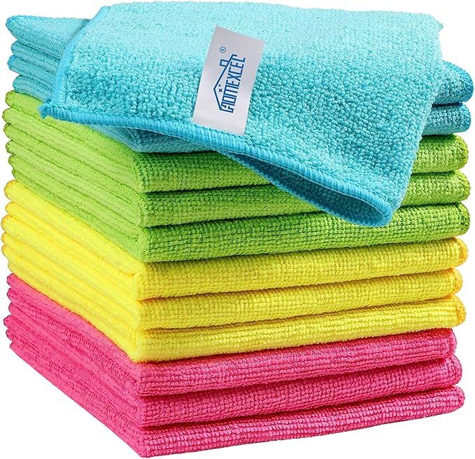 HOMEXCEL Microfiber Cleaning Cloth,12 Pack Cleaning Rag,Cleaning Towels with 4 Color Assorted,11.5"X11.5"(Green/Blue/Yellow/Pink)