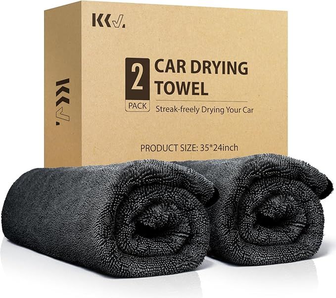 KKV 2-Pack Microfiber Towels for Cars (35"x 24") Extra Large Ultra Absorbent Car Drying Towel for Cars and Trucks, Without Streaks, Scratches, or Water Spots