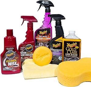 Meguiar's Classic Wash & Wax Kit, Car Cleaning Kit with Car Wash Soap and Wax, Includes Other Car Cleaning Products Like Detail Spray, Interior Cleaner, Tire Cleaner, and More