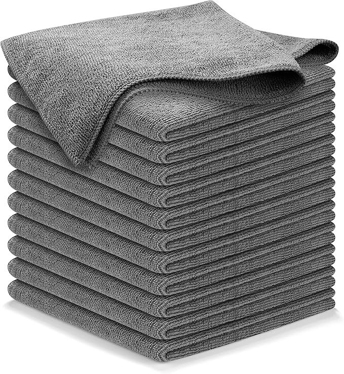 Microfiber Cleaning Cloth Grey - 12 Pcs (12.5"x12.5") - High Performance - 1200 Washes, Ultra Absorbent Microfiber Towel Weave Grime & Liquid for Streak-Free Mirror Shine - Car Washing Cloth